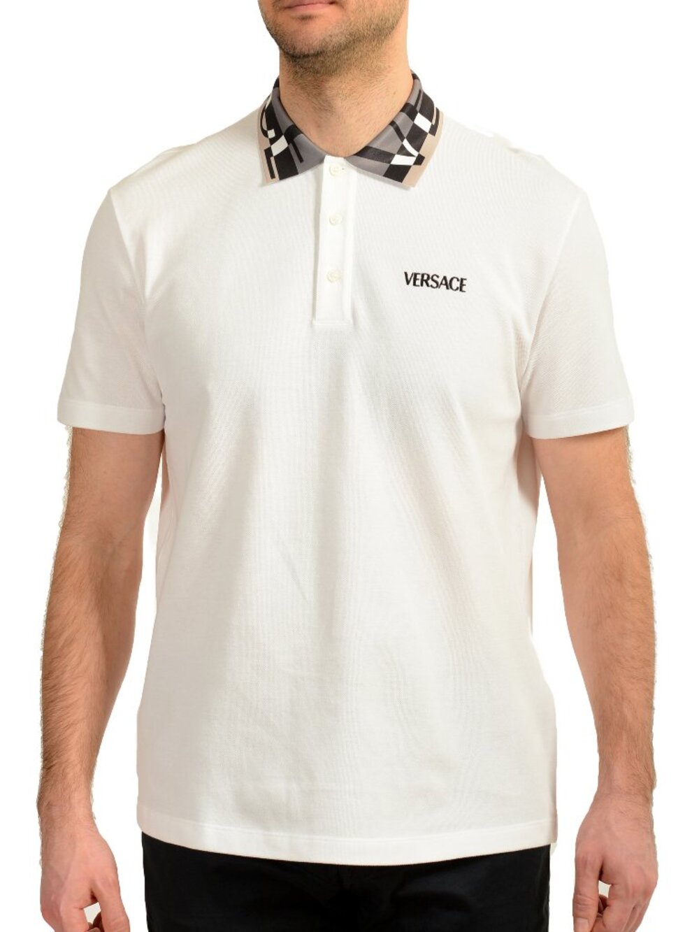 Versace Men's White Logo Embroidery Short Sleeve Polo Shirt US 2XL IT 56